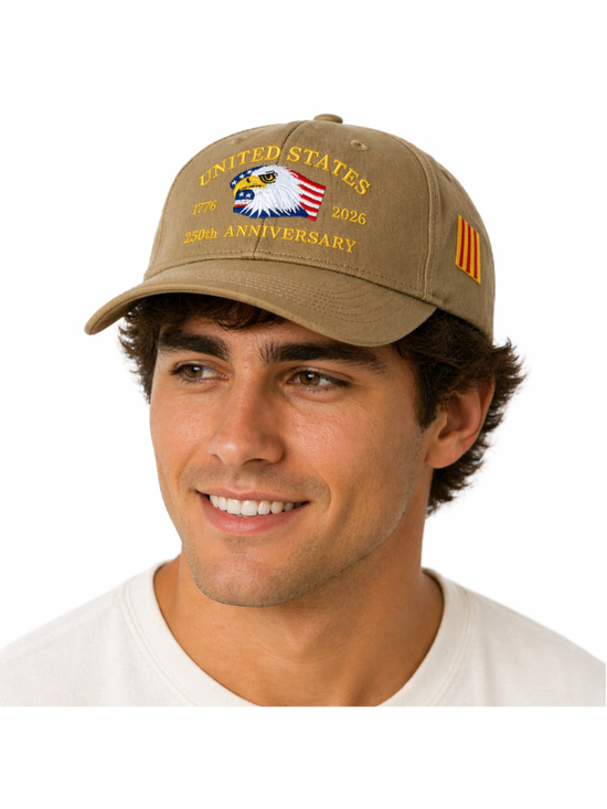Unbranded Other - Men’s 250th Anniversary USA Hat – Patriotic Embroidered Baseball Cap – Khaki–NIP